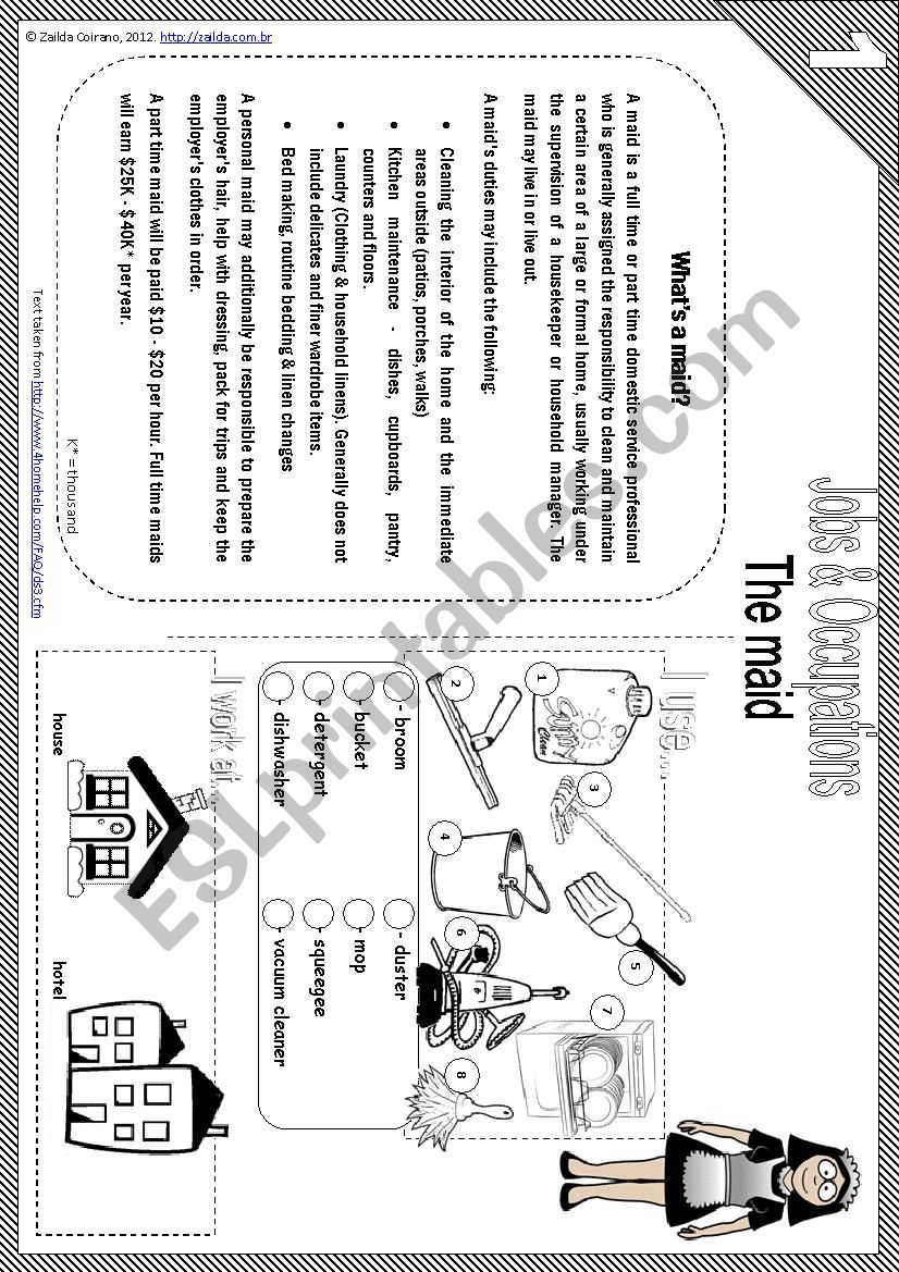 Whats a maid? - reading comprehension, vocabulary + game [teachers handout with keys included] - 4 pages *editable